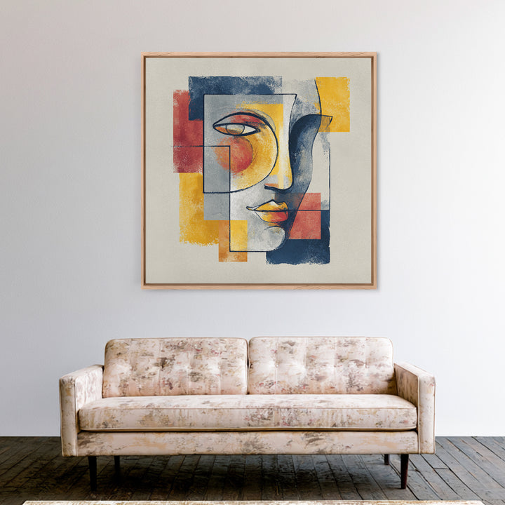 Single Continuous Line Female Face Framed Canvas Print, Minimalist Art, Textured Painting, Living Room Decor, Fine Art, Minimal, MIN-1x1-29