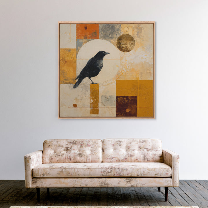 Small Black Bird Crossing White Space Canvas Print, Minimalist Art, Digital Print, Living Room Decor, Fine Art, Minimal, MIN-1x1-31