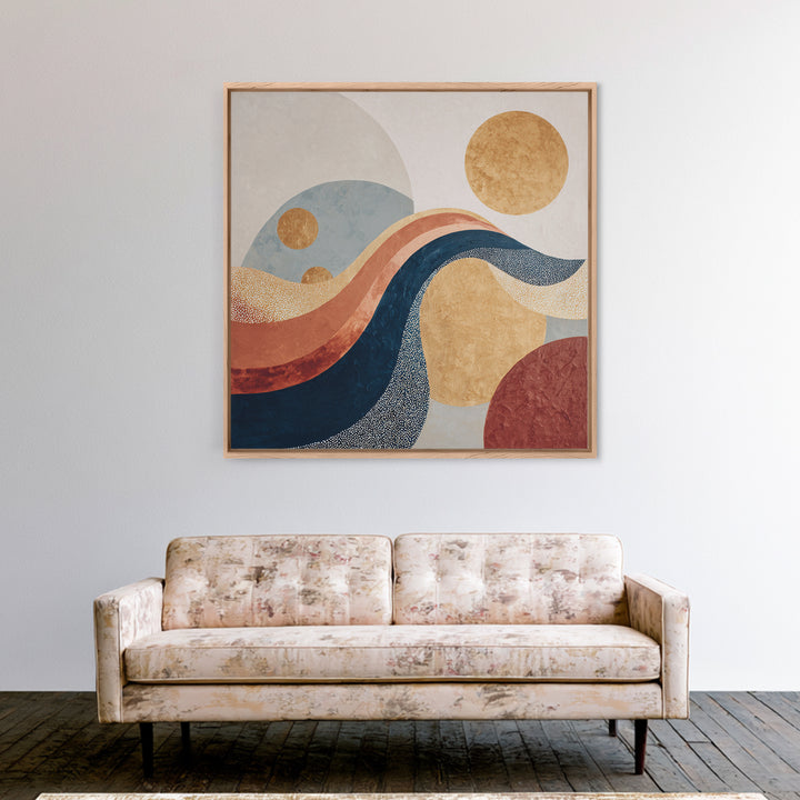 Minimal Abstract Wave Line Framed Canvas Print, Minimalist Art, Boho Decor, Living Room Decor, Minimal, Digital Prints, MIN-1x1-37