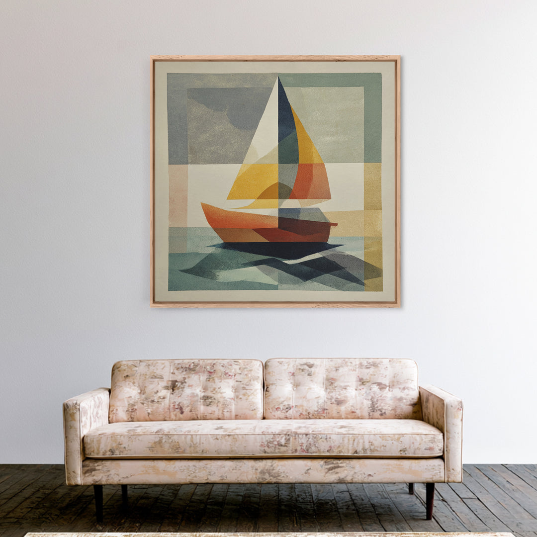 Tiny Sailboat under Open Sky Framed Canvas Print, Minimalist Art, Gallery Decor, Living Room Decor, Fine Art, Minimal, MIN-1x1-38