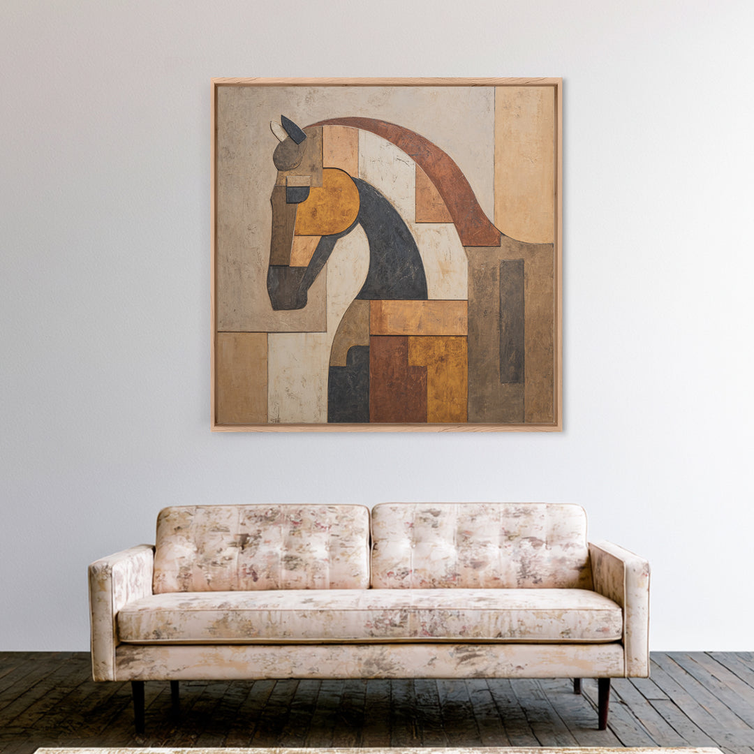 Minimal Horse Contour Framed Canvas Print, Minimalist Art, Modern Wall Art, Living Room Decor, Abstract Art, Minimal, MIN-1x1-42