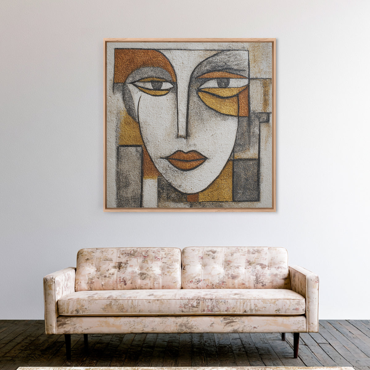 Single Continuous Line Female Face Framed Canvas Print, Minimalist Art, Textured Painting, Living Room Decor, Fine Art, Minimal, MIN-1x1-53