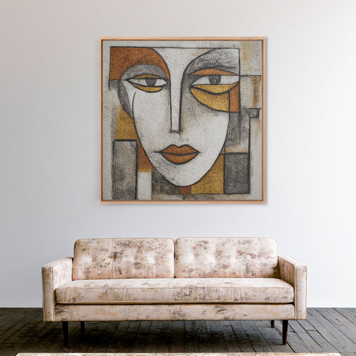 Single Continuous Line Female Face Framed Canvas Print, Minimalist Art, Textured Painting, Living Room Decor, Fine Art, Minimal, MIN-1x1-53