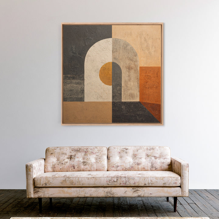 Monochrome Arch and Shadow Composition Framed Canvas Print, Minimalist Art, Digital Wall Art, Living Room Decor, Minimal, MIN-1x1-56