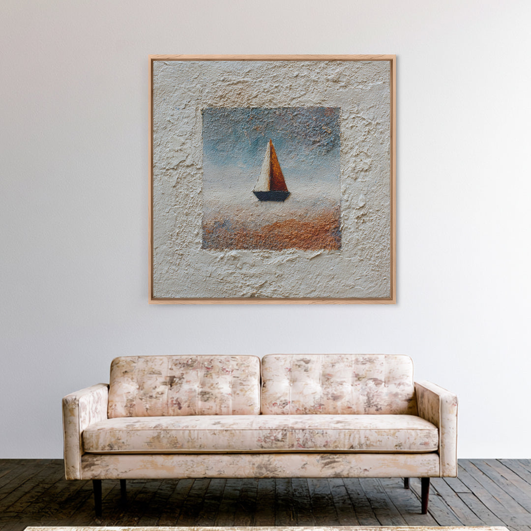 Tiny Sailboat under Open Sky Framed Canvas Print, Minimalist Art, Gallery Decor, Living Room Decor, Fine Art, Minimal, MIN-1x1-62