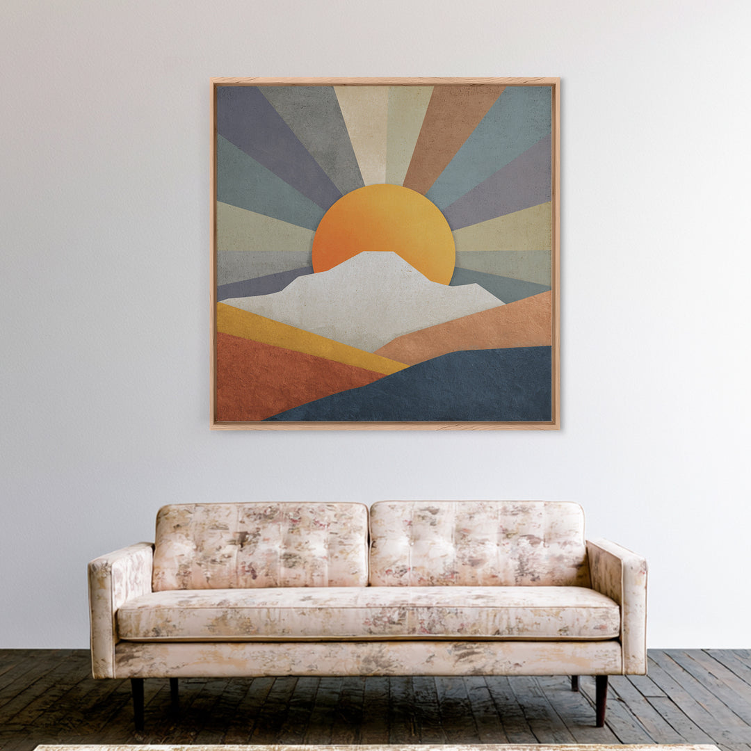 Simple Geometric Sun Framed Canvas Print, Minimalist Art, Neutral Decor, Living Room Decor, Fine Art, Minimal, Home Decor, MIN-1x1-63