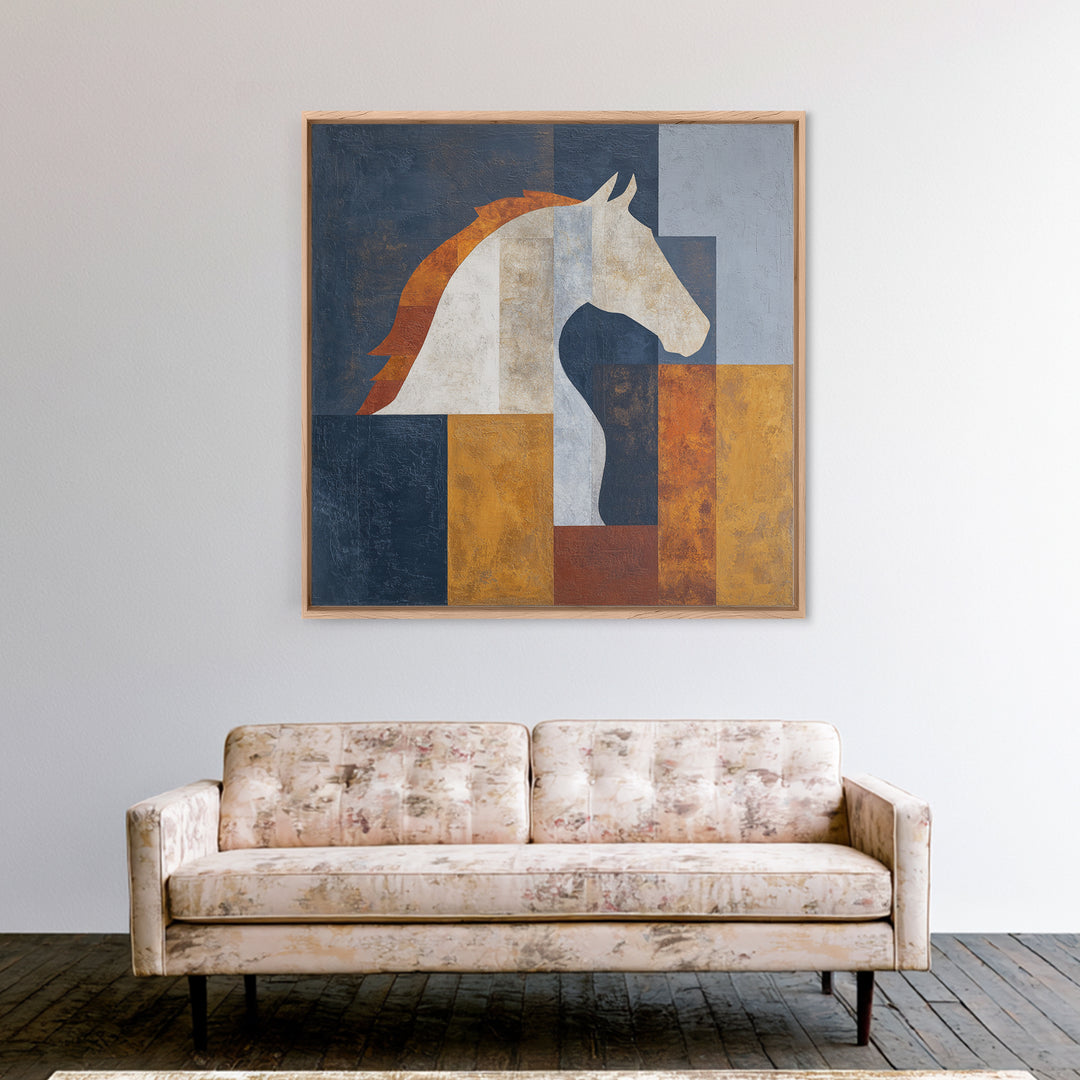 Minimal Horse Contour Framed Canvas Print, Minimalist Art, Modern Wall Art, Living Room Decor, Abstract Art, Minimal, MIN-1x1-66