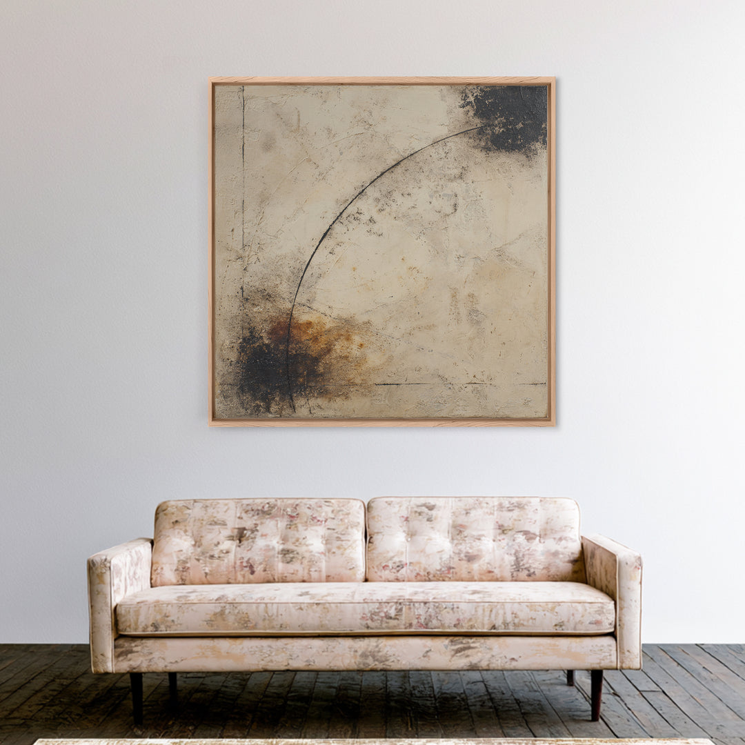 Small Black Bird Crossing White Space Framed Canvas Print, Minimalist Art, Boho Decor, Living Room Decor, Oil Painting, Minimal, MIN-1x1-79