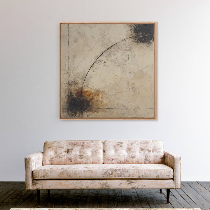 Small Black Bird Crossing White Space Framed Canvas Print, Minimalist Art, Boho Decor, Living Room Decor, Oil Painting, Minimal, MIN-1x1-79