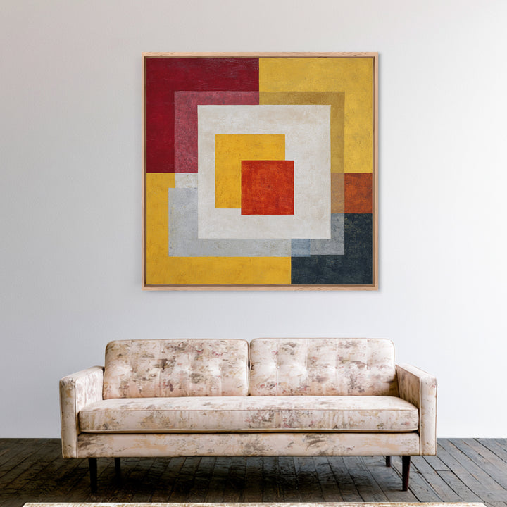 One Red Square Balanced Canvas Print, Minimalist Art, Boho Decor, Living Room Decor, Oil Painting, Minimal, Digital Prints, MIN-1x1-82