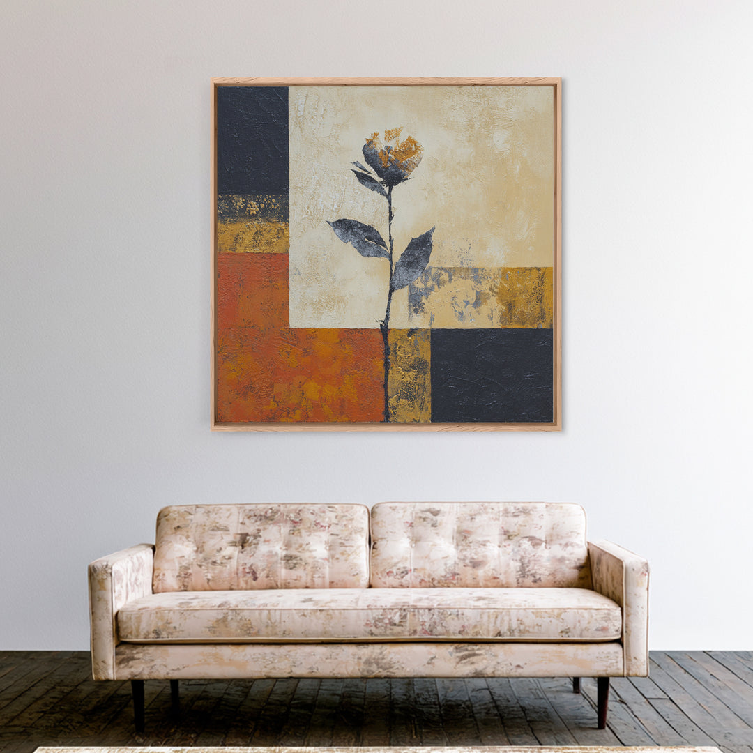 Single Flower Stem Framed Canvas Print, Minimalist Art, Modern Wall Art, Living Room Decor, Fine Art, Minimal, MIN-1x1-84