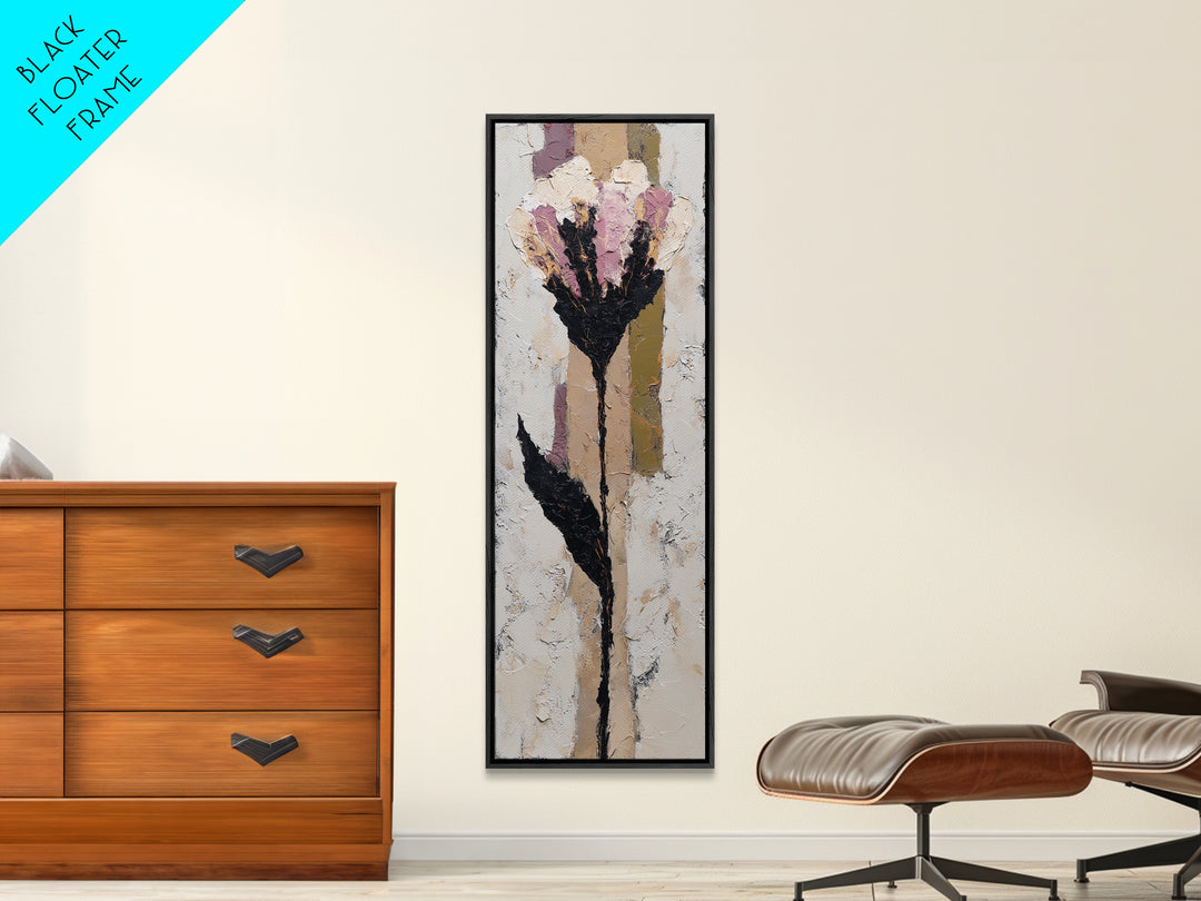 Single Flower Stem Framed Canvas Print, Minimalist Art, Art, Living Room Decor, Oil Painting, Minimal, Canvas Tote Bag, MIN-1x3-24