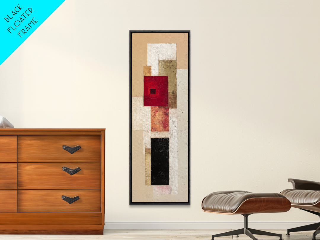 One Red Square Balanced Framed Canvas Print, Minimalist Art, Modern Decor, Living Room Decor, Fine Art, Minimal, Poster, MIN-1x3-46