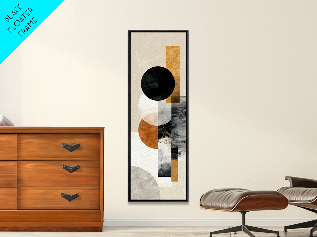 Single Black Circle on Warm Ivory Ground Framed Canvas Print, Minimalist Art, Wall Decor, Living Room Decor, Fine Art, Minimal, MIN-1x3-61