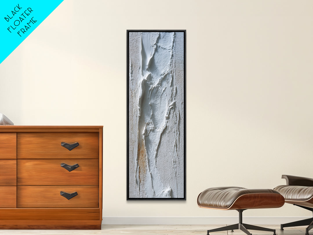 White on White Plaster Texture Study Framed Canvas Print, Minimalist Art, Abstract Wall Art, Living Room Decor, Oil Painting, MIN-1x3-76