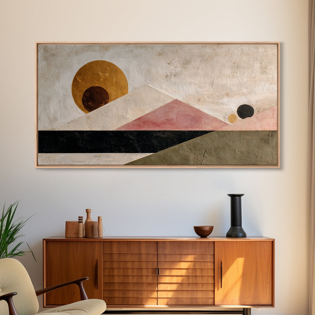 Simple Geometric Sun Framed Canvas Print, Minimalist Art, Living Room Decor, Abstract Art, Minimal, Modern Decor, MIN-2x1-11