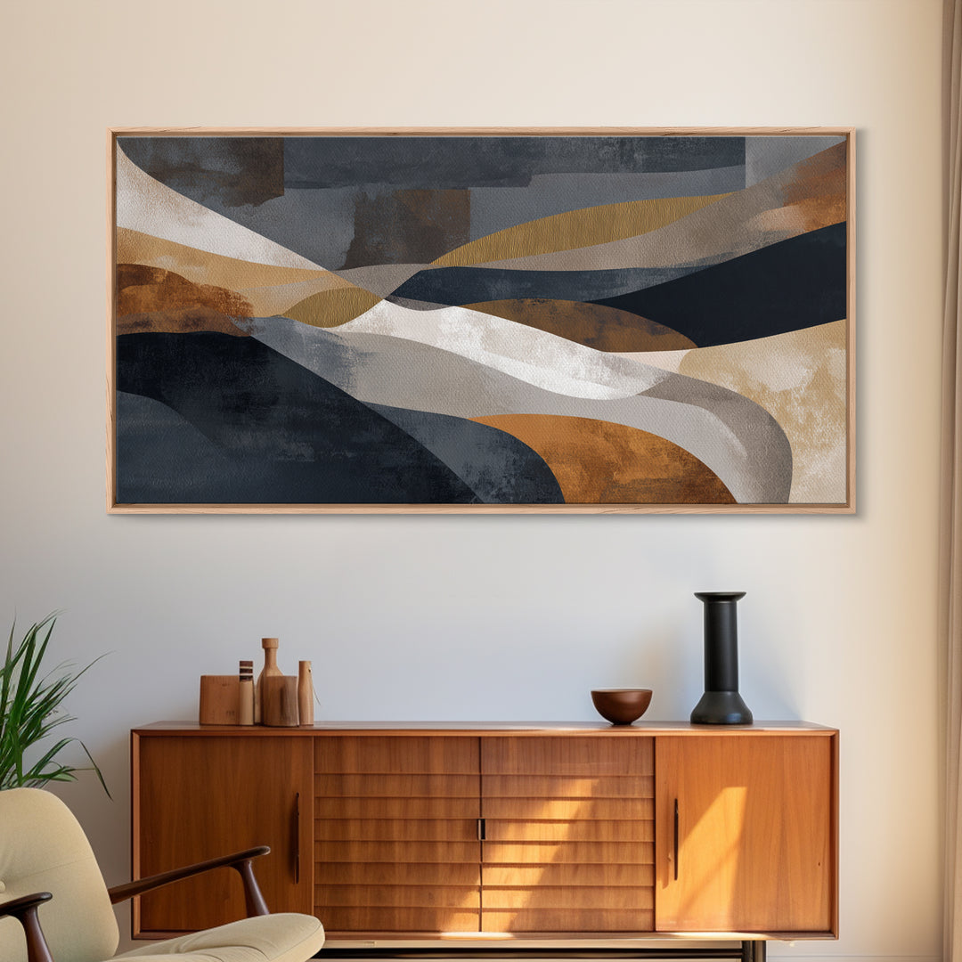 Single Gold Line Curve on Charcoal Framed Canvas Print, Minimalist Art, Minimalist, Living Room Decor, Abstract Art, Minimal, MIN-2x1-13