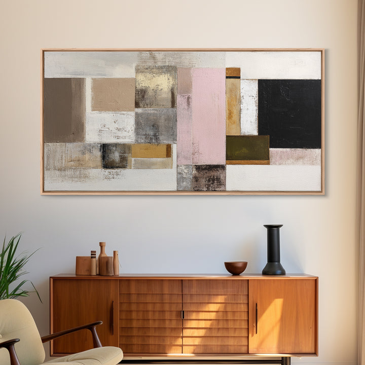 Calm Rectangle Composition Framed Canvas Print, Minimalist Art, Statement Artwork, Living Room Decor, Fine Art, Minimal, MIN-2x1-20