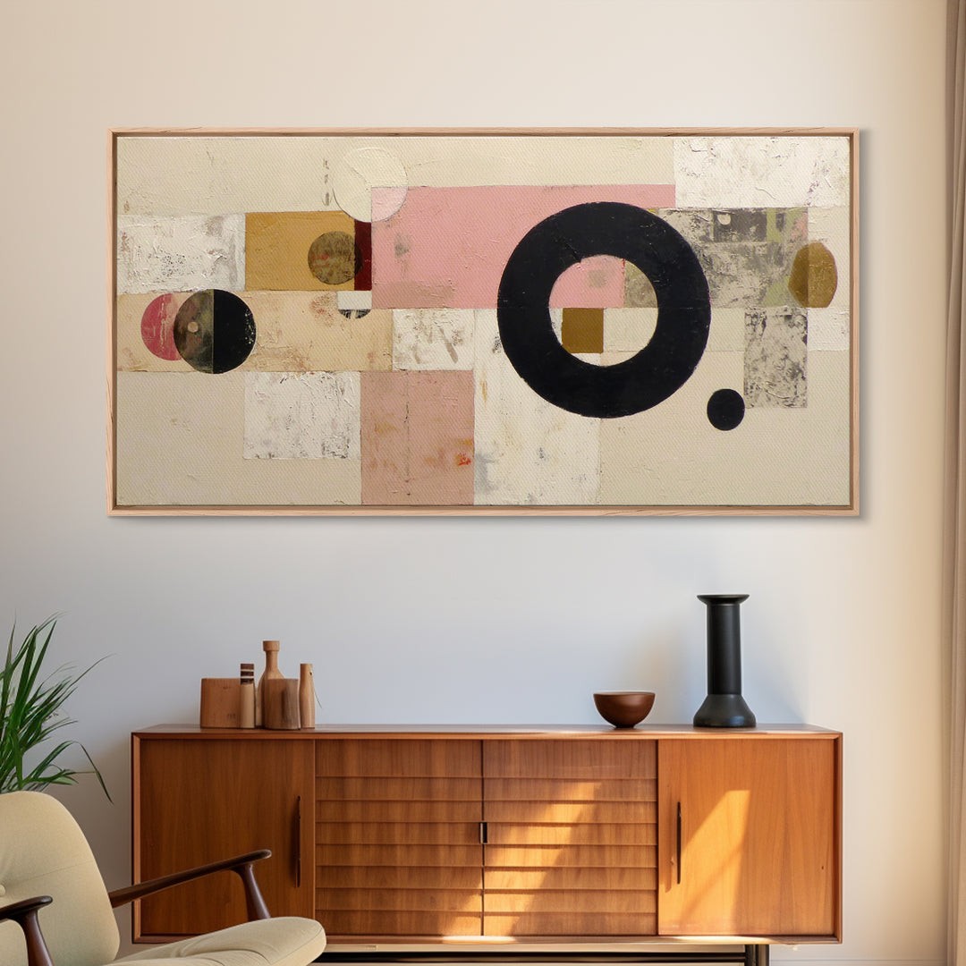 Single Black Circle on Warm Ivory Ground Canvas Print, Minimalist Art, Art Prints, Living Room Decor, Oil Painting, Minimal, MIN-2x1-21