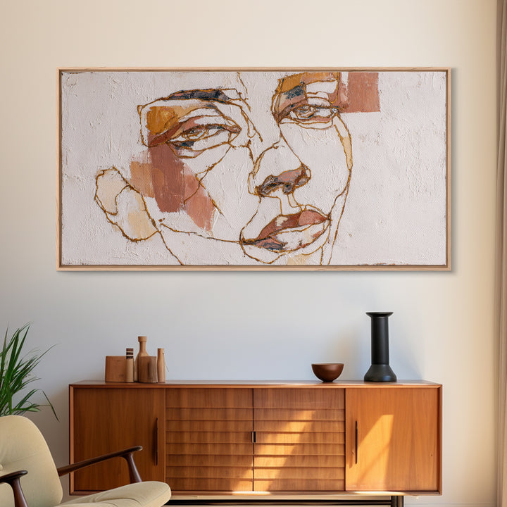 Single Continuous Line Female Face Framed Canvas Print, Minimalist Art, Art Print, Living Room Decor, Fine Art, Minimal, MIN-2x1-25