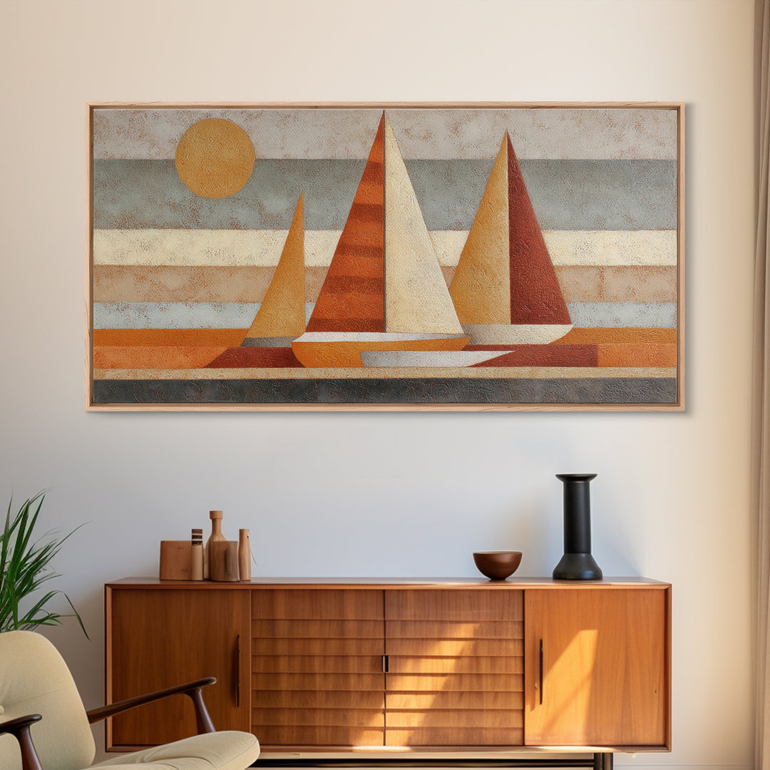 Tiny Sailboat under Open Sky Framed Canvas Print, Minimalist Art, Contemporary Art, Living Room Decor, Fine Art, Minimal, MIN-2x1-34