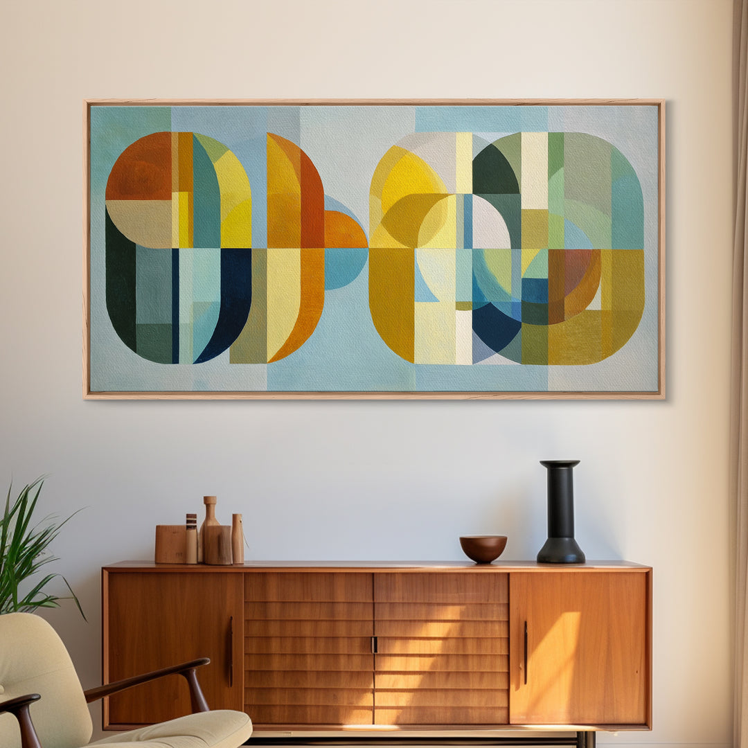 Simple Geometric Sun Framed Canvas Print, Minimalist Art, Wall Art, Living Room Decor, Abstract Art, Minimal, Large Wall Art, MIN-2x1-35