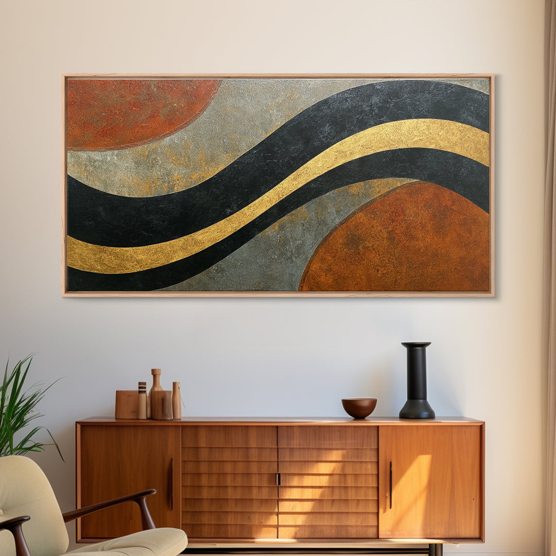 Single Gold Line Curve on Charcoal Framed Canvas Print, Minimalist Art, Minimalist, Living Room Decor, Abstract Art, Minimal, MIN-2x1-37