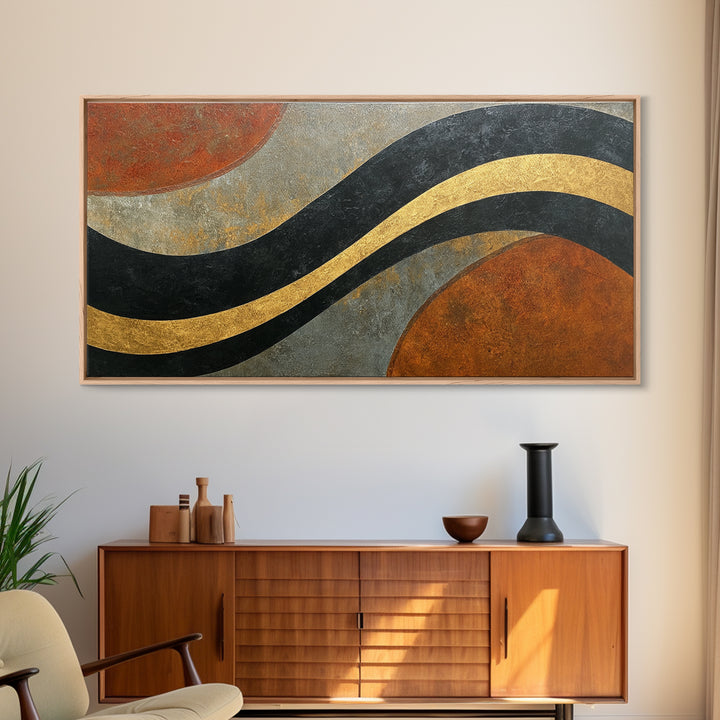 Single Gold Line Curve on Charcoal Framed Canvas Print, Minimalist Art, Minimalist, Living Room Decor, Abstract Art, Minimal, MIN-2x1-37