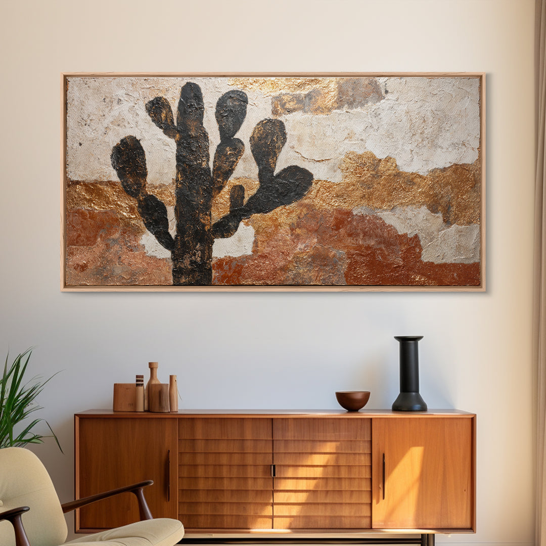 Black and White Cactus Silhouette Framed Canvas Print, Minimalist Art, Poster, Living Room Decor, Fine Art, Minimal, Boho, MIN-2x1-40