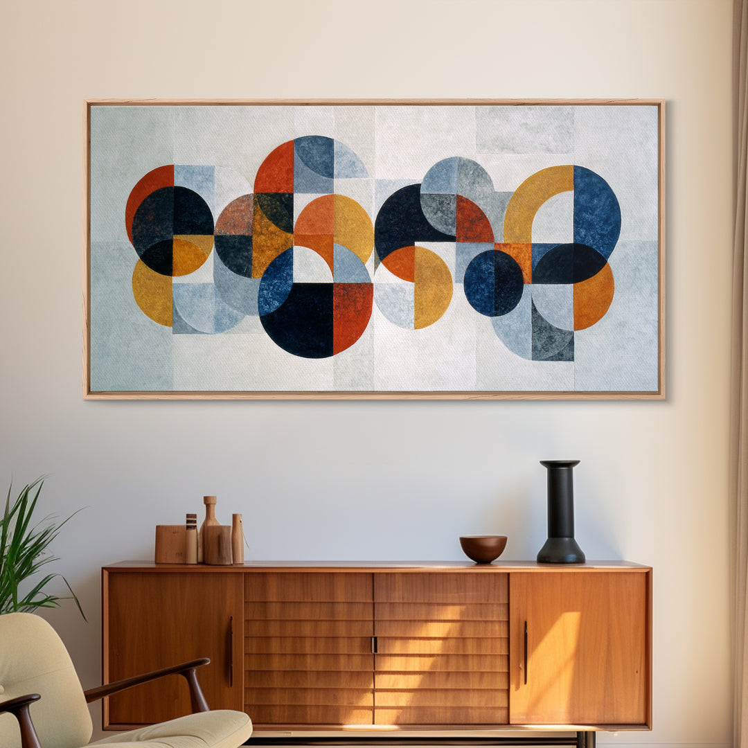 Single Black Circle on Warm Ivory Ground Framed Canvas Print, Minimalist Art, Large Wall Art, Living Room Decor, Minimal, MIN-2x1-45