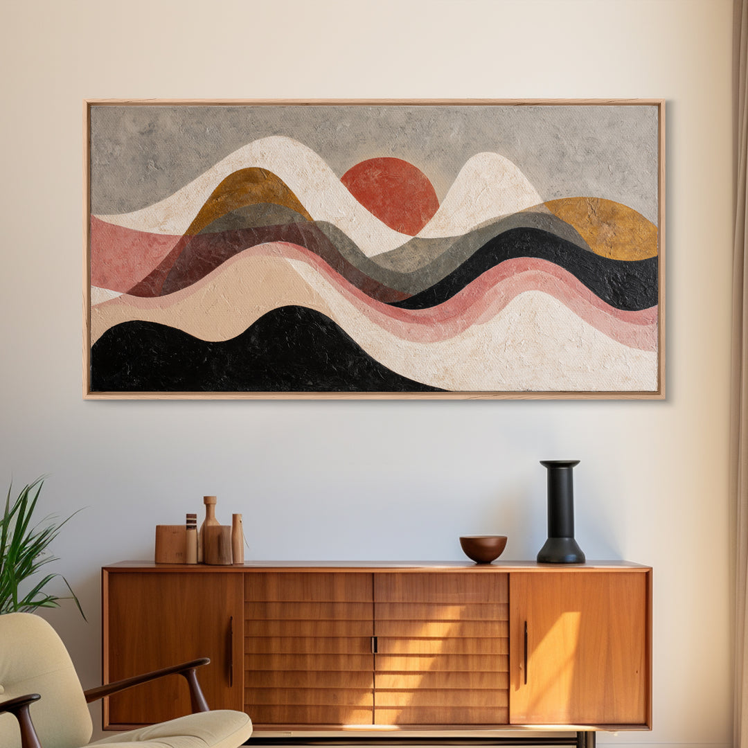 Thin Line Mountain Framed Canvas Print, Minimalist Art, Poster, Living Room Decor, Fine Art, Minimal, Boho, Canvas Tote Bag, MIN-2x1-46