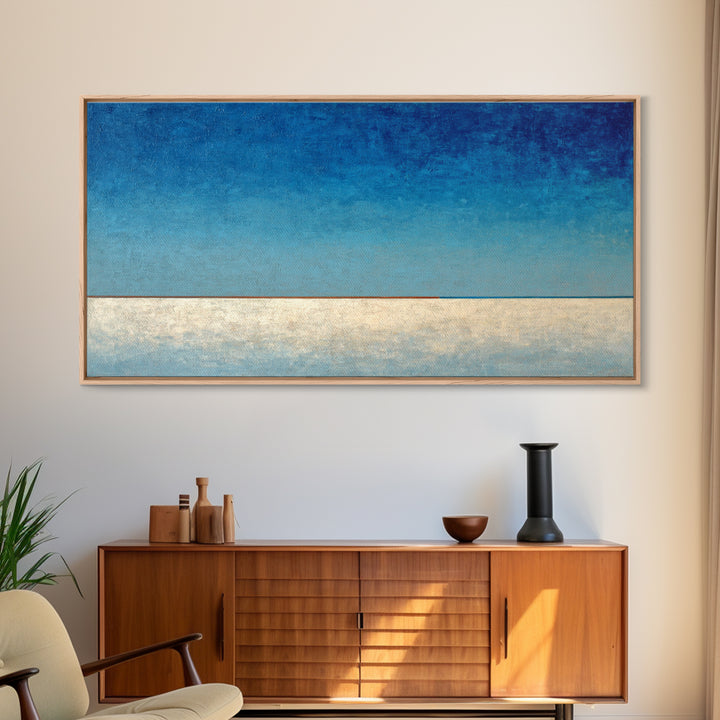 Simple Blue Horizon Framed Canvas Print, Minimalist Art, Art, Living Room Decor, Oil Painting, Minimal, Canvas Tote Bag, MIN-2x1-50