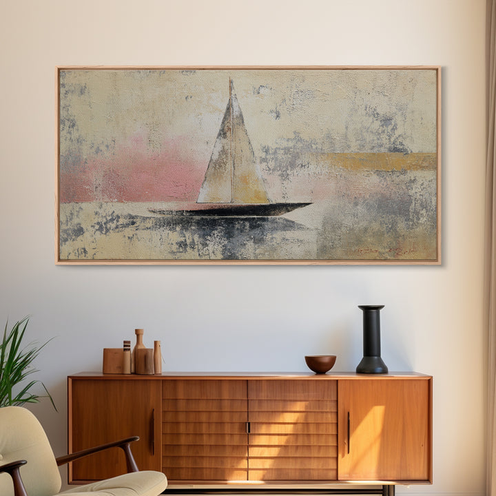 Tiny Sailboat under Open Sky Canvas Print, Minimalist Art, Minimalist, Living Room Decor, Fine Art, Minimal, Black Art, MIN-2x1-58