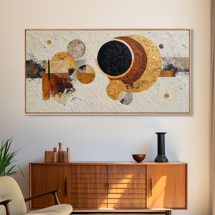 Single Black Circle on Warm Ivory Ground Canvas Print, Minimalist Art, Digital Print, Living Room Decor, Fine Art, Minimal, MIN-2x1-69