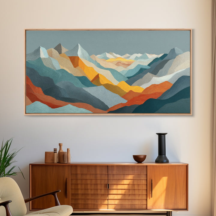 Thin Line Mountain Canvas Print, Minimalist Art, Art Print, Living Room Decor, Oil Painting, Minimal, Abstract Wall Art, MIN-2x1-70