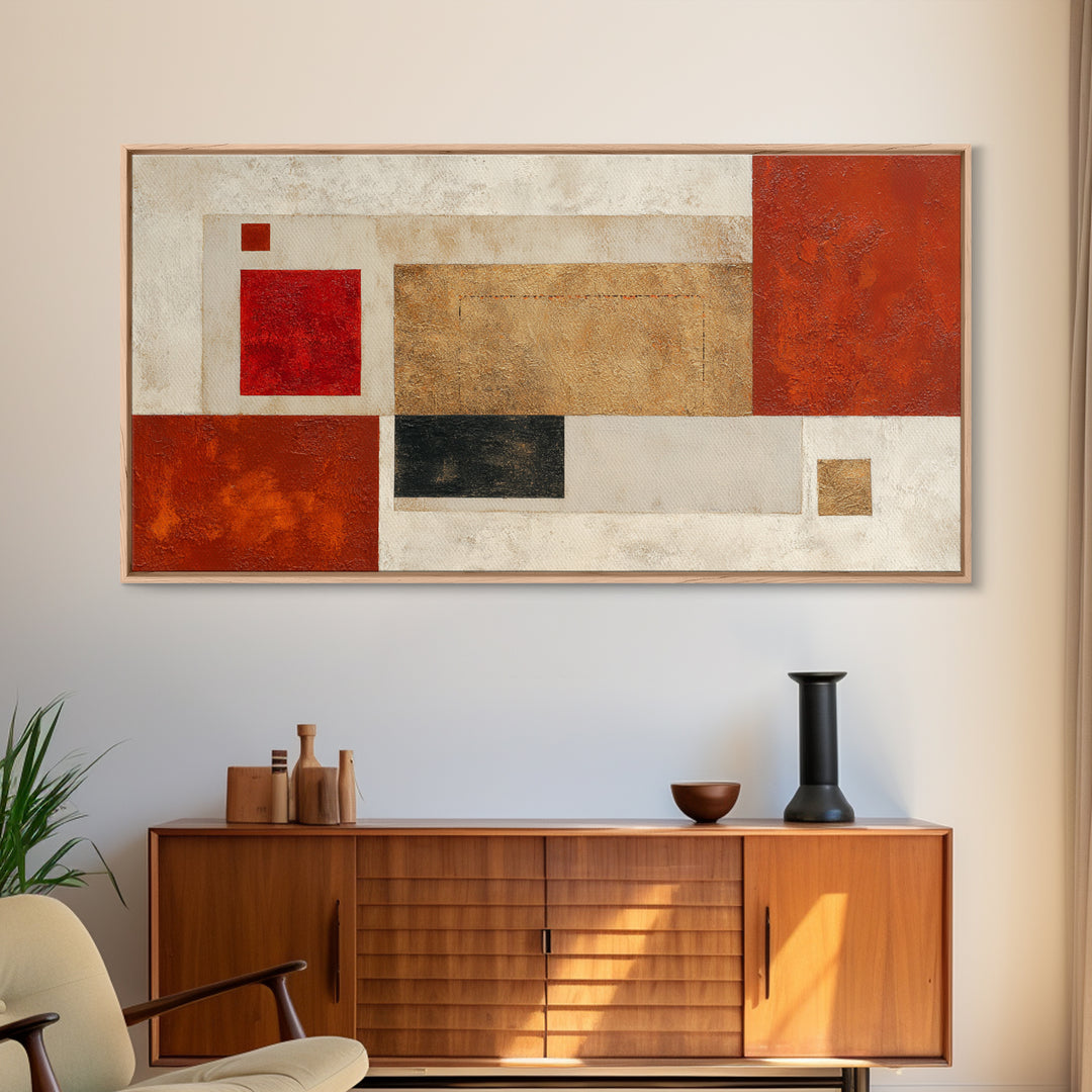 One Red Square Balanced Canvas Print, Minimalist Art, Wall Decor, Living Room Decor, Fine Art, Minimal, Abstract Art, MIN-2x1-78