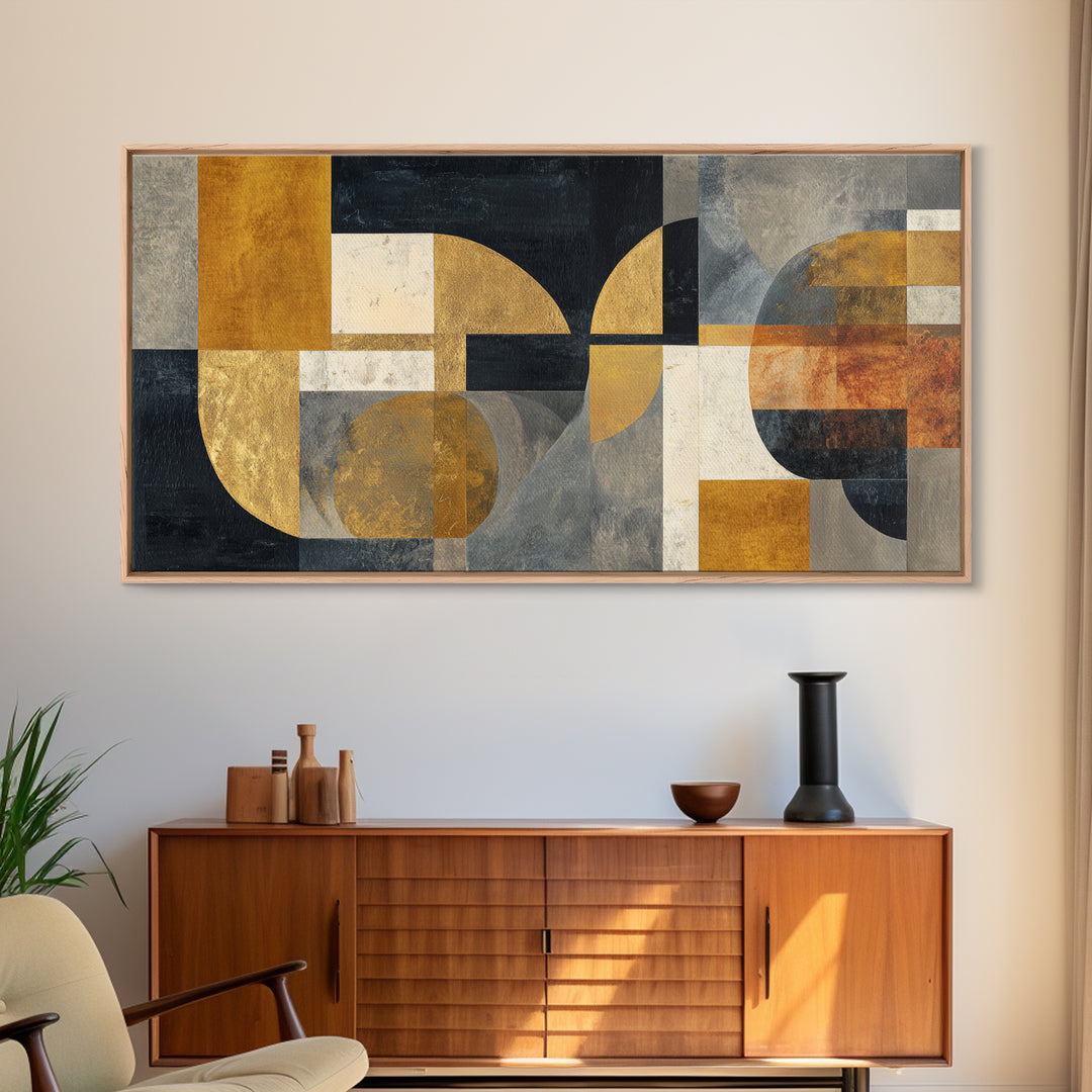 Single Gold Line Curve on Charcoal Framed Canvas Print, Minimalist Art, Abstract Art, Living Room Decor, Fine Art, Minimal, MIN-2x1-85