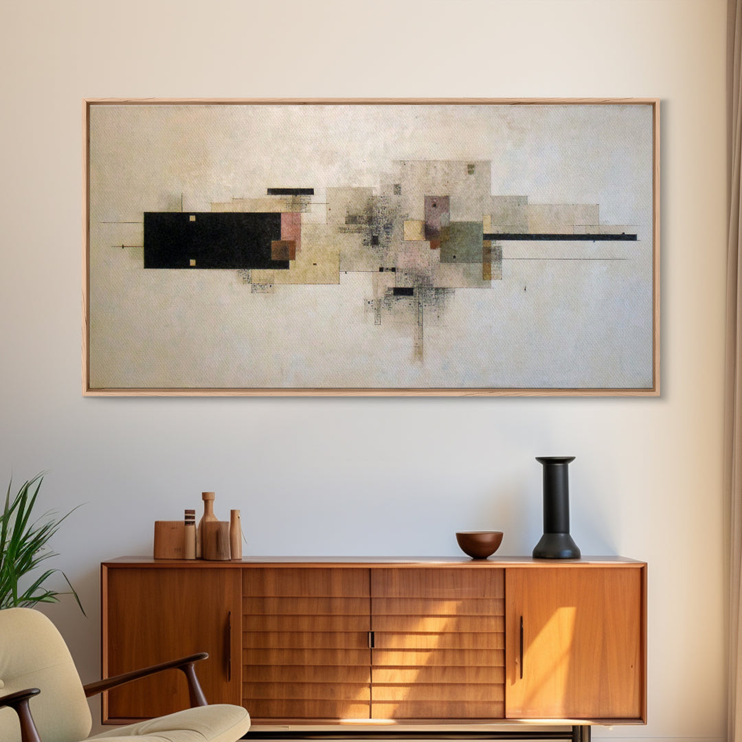 Calm Rectangle Composition Framed Canvas Print, Minimalist Art, Boho, Living Room Decor, Oil Painting, Minimal, MIN-2x1-92