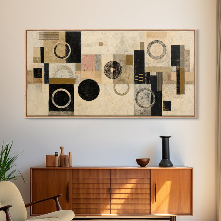 Single Black Circle on Warm Ivory Ground Canvas Print, Minimalist Art, Digital Print, Living Room Decor, Fine Art, Minimal, MIN-2x1-93