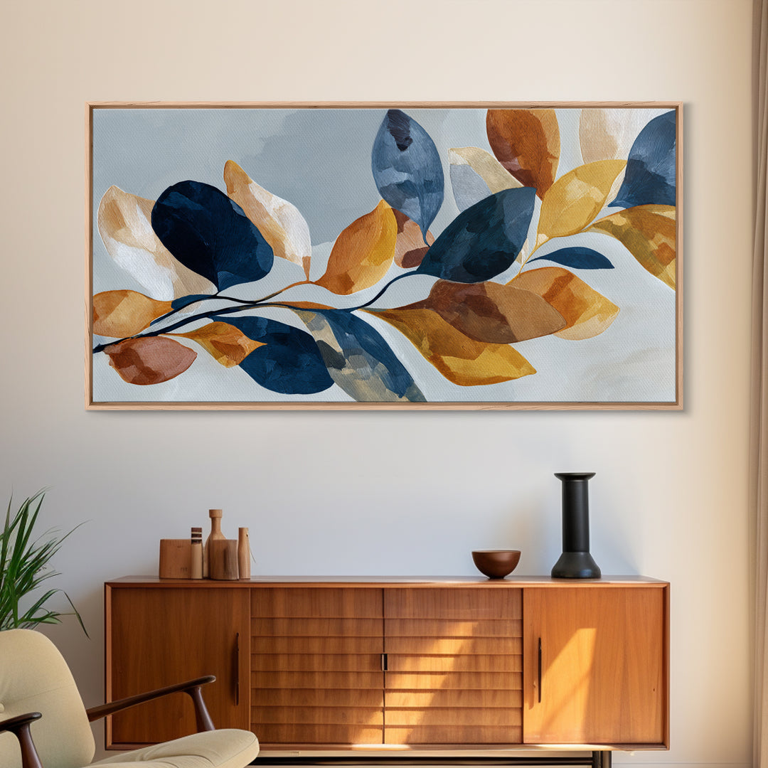 Minimal Branch Silhouette Framed Canvas Print, Minimalist Art, Neutral Decor, Living Room Decor, Oil Painting, Minimal, MIN-2x1-95