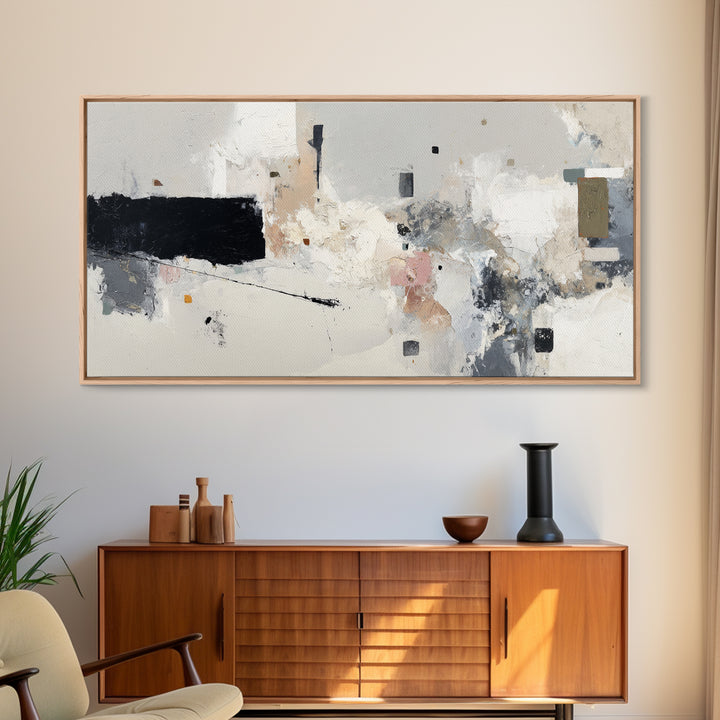 Small Black Bird Crossing White Space Framed Canvas Print, Minimalist Art, Digital Print, Living Room Decor, Fine Art, Minimal, MIN-2x1-99
