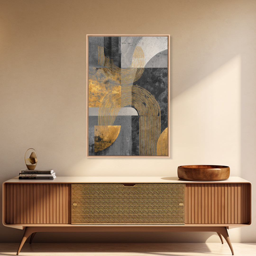 Single Gold Line Curve on Charcoal Framed Canvas Print, Minimalist Art, Art Print, Living Room Decor, Fine Art, Minimal, MIN-2x3-1