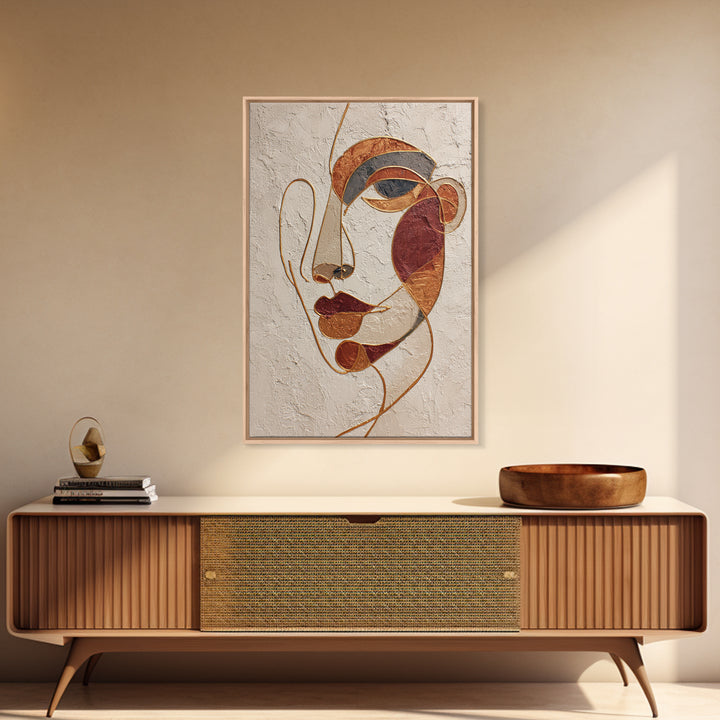 Single Continuous Line Female Face Framed Canvas Print, Minimalist Art, Digital Wall Art, Living Room Decor, Fine Art, Minimal, MIN-2x3-13