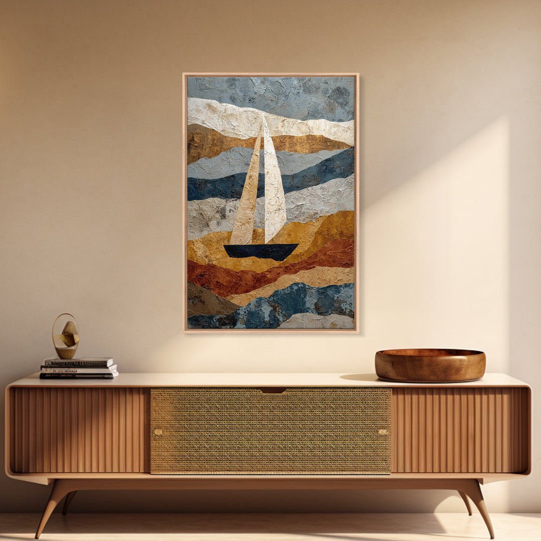 Tiny Sailboat under Open Sky Framed Canvas Print, Minimalist Art, Poster, Living Room Decor, Fine Art, Minimal, Boho, MIN-2x3-22