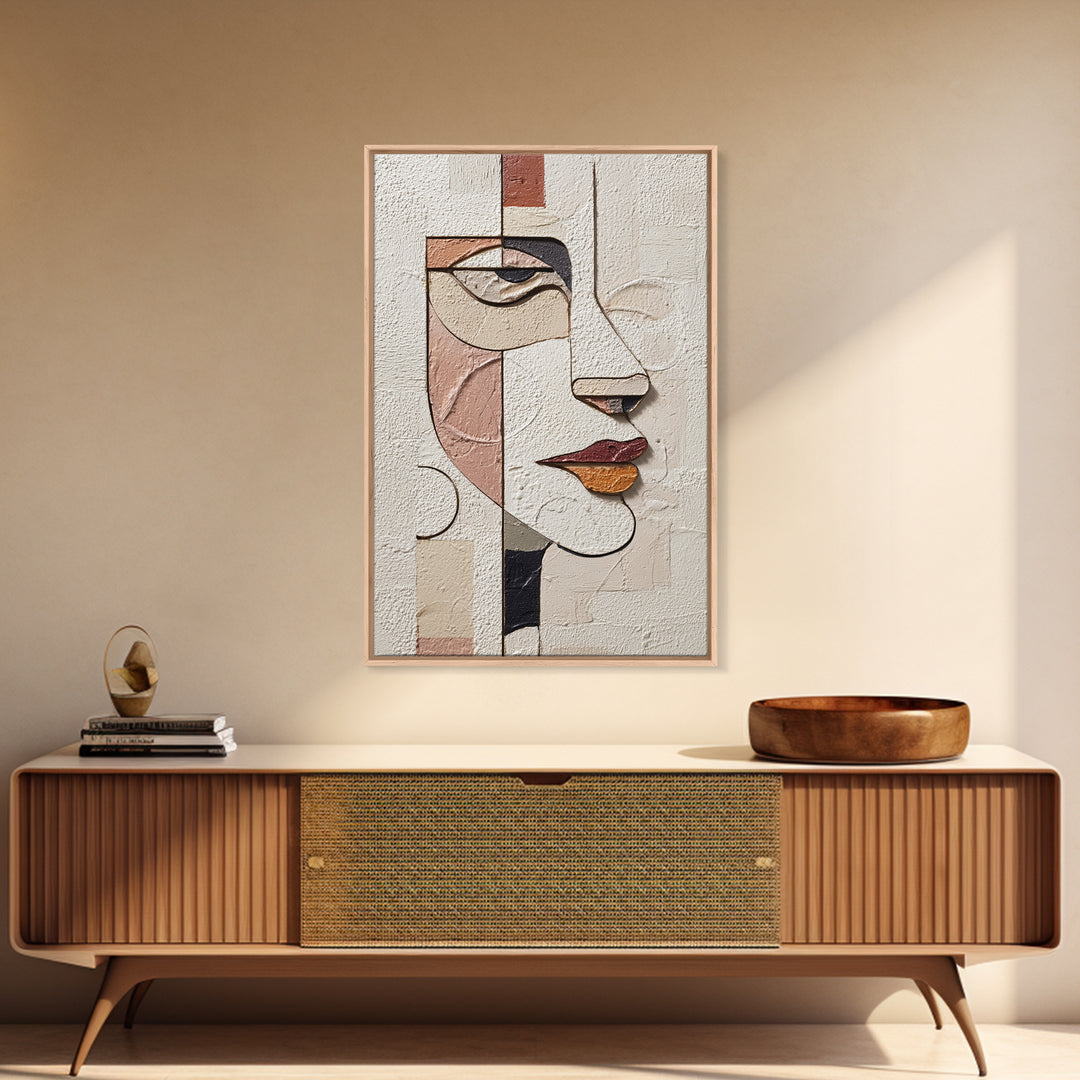 Single Continuous Line Female Face Framed Canvas Print, Minimalist Art, Digital Wall Art, Living Room Decor, Fine Art, Minimal, MIN-2x3-37