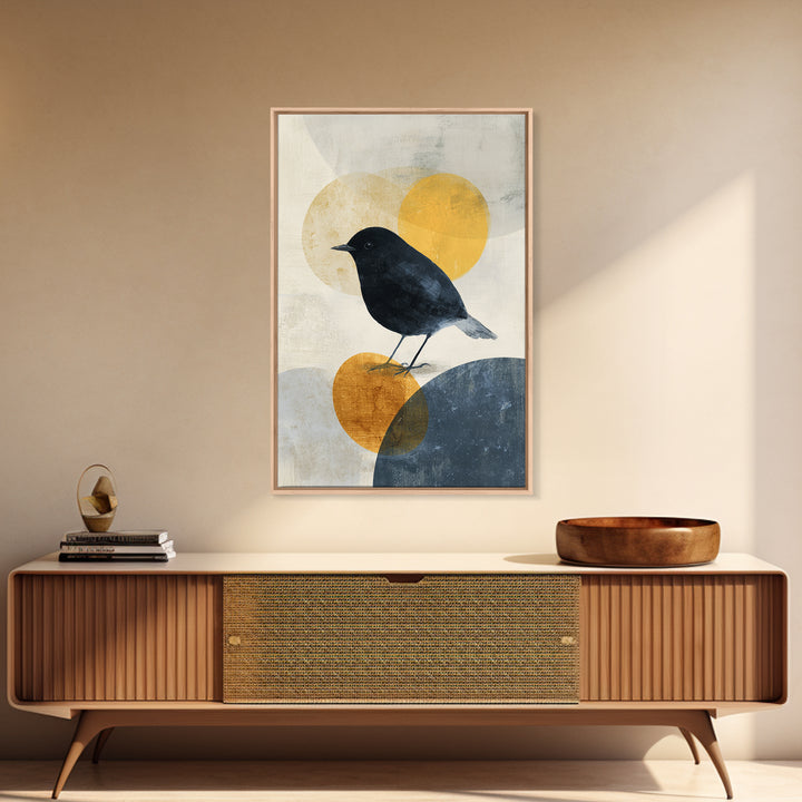 Small Black Bird Crossing White Space Canvas Print, Minimalist Art, Printables, Living Room Decor, Fine Art, Minimal, MIN-2x3-39