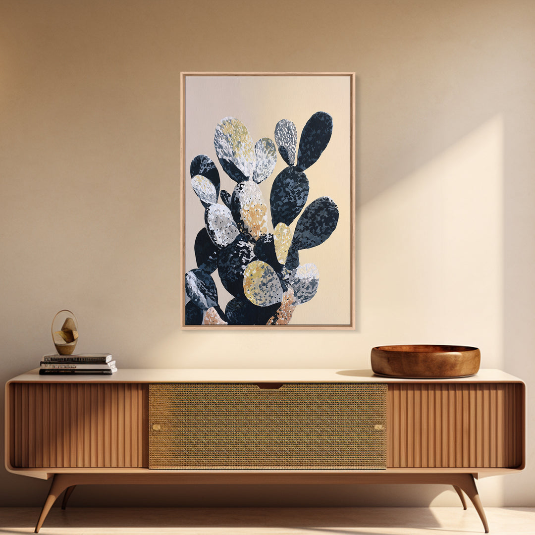 Black and White Cactus Silhouette Framed Canvas Print, Minimalist Art, Contemporary Art, Living Room Decor, Fine Art, Minimal, MIN-2x3-4
