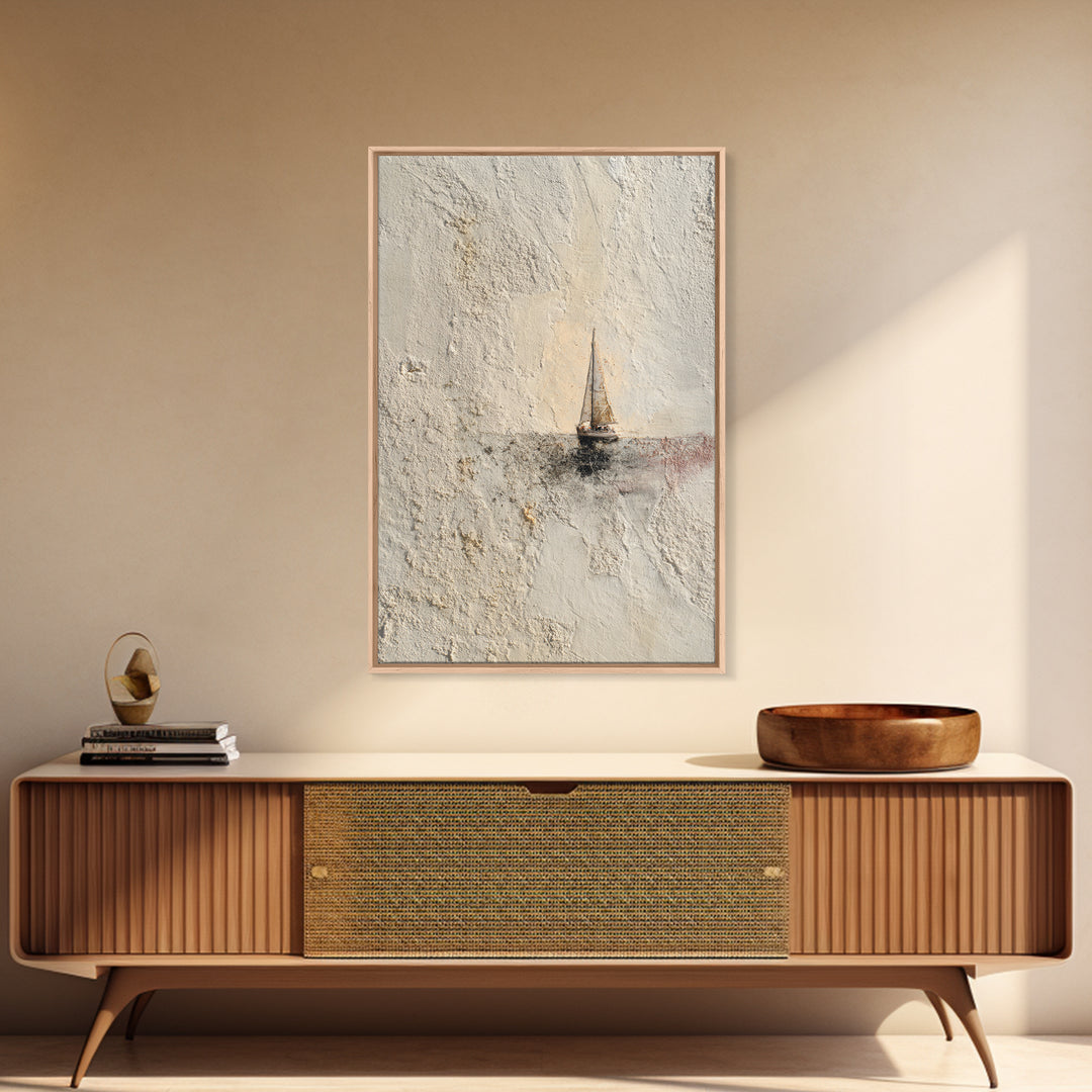 Tiny Sailboat under Open Sky Framed Canvas Print, Minimalist Art, Poster, Living Room Decor, Fine Art, Minimal, Boho, MIN-2x3-46