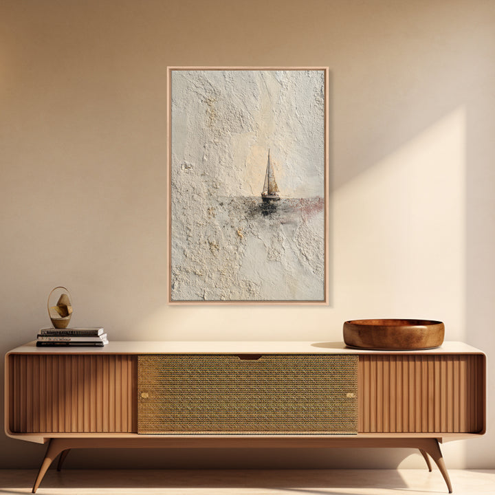 Tiny Sailboat under Open Sky Framed Canvas Print, Minimalist Art, Poster, Living Room Decor, Fine Art, Minimal, Boho, MIN-2x3-46
