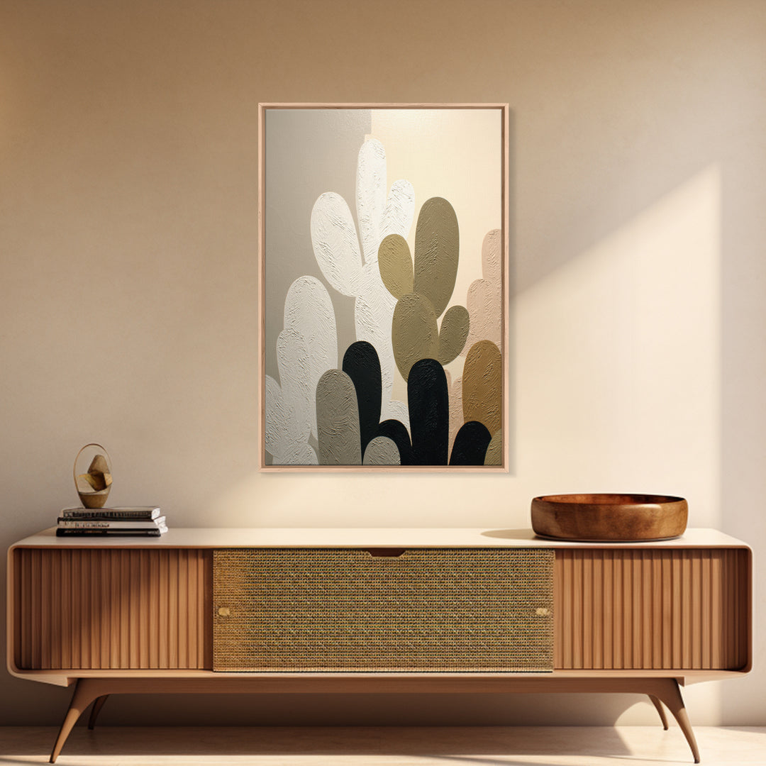 Black and White Cactus Silhouette Framed Canvas Print, Minimalist Art, Poster, Living Room Decor, Fine Art, Minimal, Boho, MIN-2x3-52